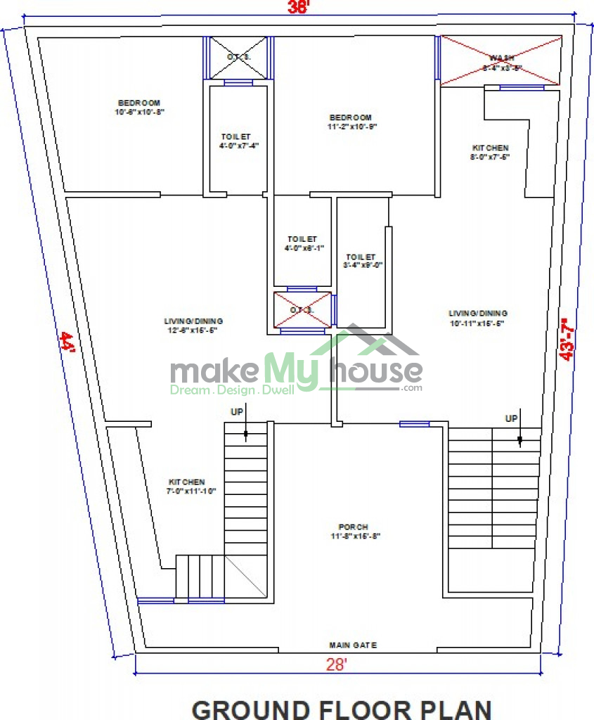 Buy 30x40 House Plan | 30 by 40 Elevation Design | Plot Area Naksha