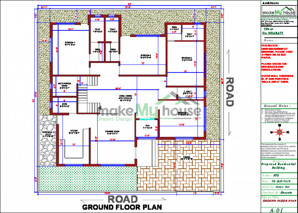 60x60 Home Plan 3600 Sqft Home Design 1 Story Floor Plan