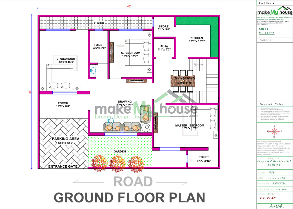 38x45 Home Plan 1710 Sqft Home Design 1 Story Floor Plan