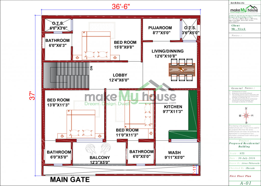 36x37 Home Plan 1332 Sqft Home Design 2 Story Floor Plan