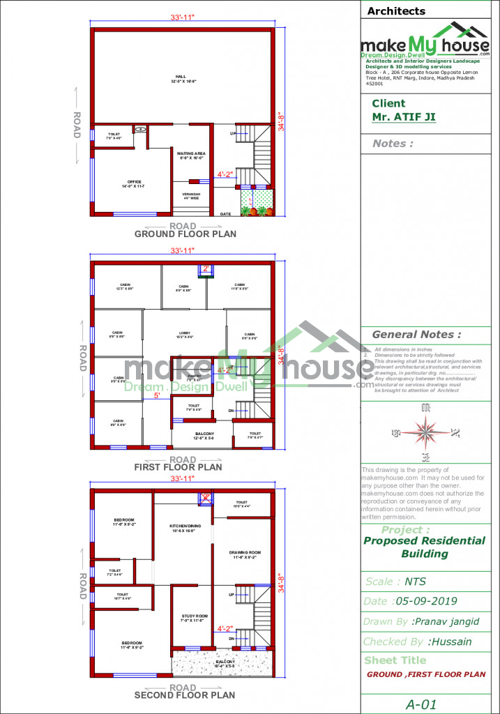 33x34 Home Plan 1122 Sqft Home Design 3 Story Floor Plan