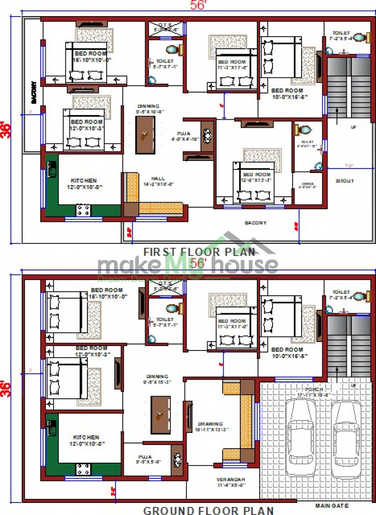Buy 54x36 House Plan 54 By 36 Elevation Design Plot Area Naksha