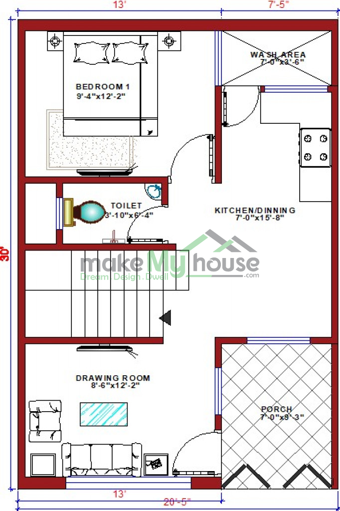 Buy 20x30 House Plan 20 by 30 Elevation Design Plot Area Naksha