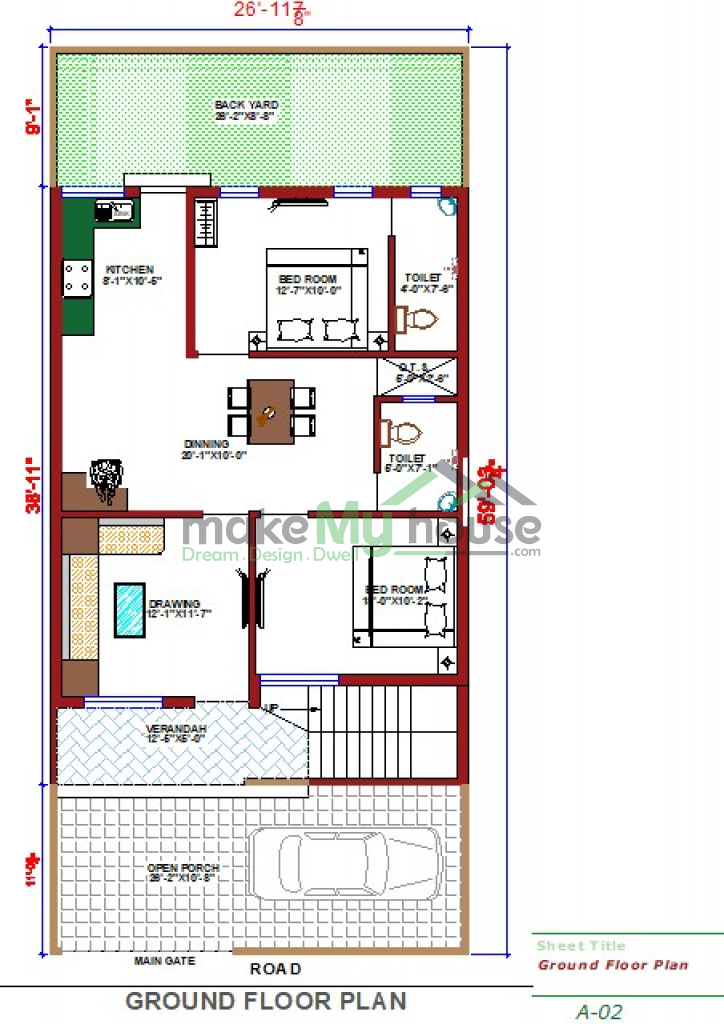 Buy 26x60 House Plan | 26 by 60 Elevation Design | Plot Area Naksha