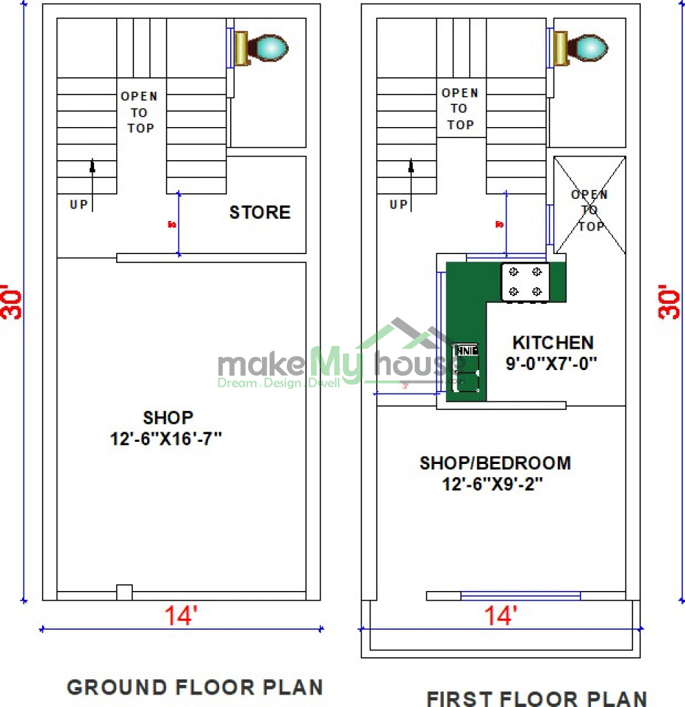 Buy 14x30 House Plan 14 By 30 Elevation Design Plot Area Naksha