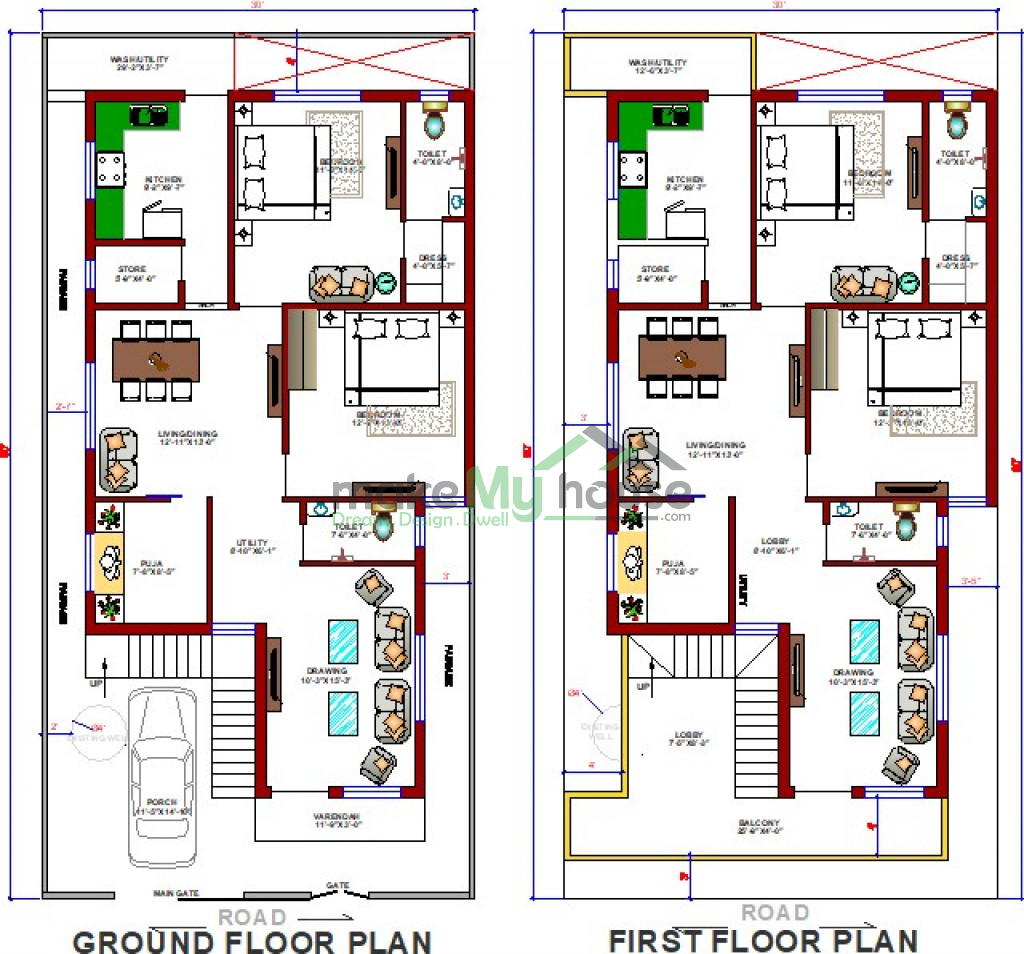 Buy 30x60 House Plan | 30 by 60 Elevation Design | Plot Area Naksha