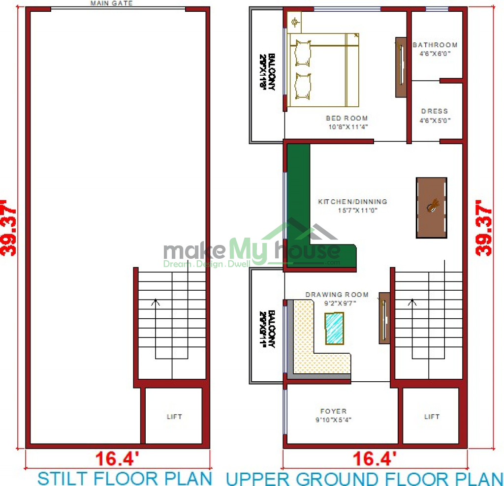 Buy 39x16 House Plan 39 By 16 Elevation Design Plot Area Naksha