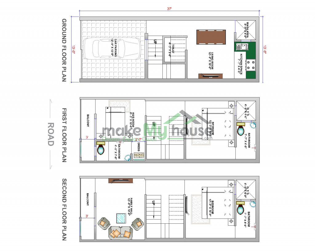Buy 13x37 House Plan 13 By 37 Elevation Design Plot Area Naksha