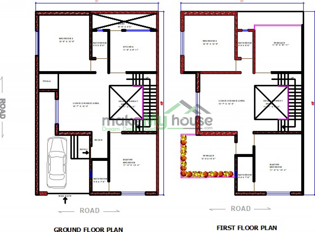 Buy 30x45 House Plan | 30 by 45 Elevation Design | Plot Area Naksha