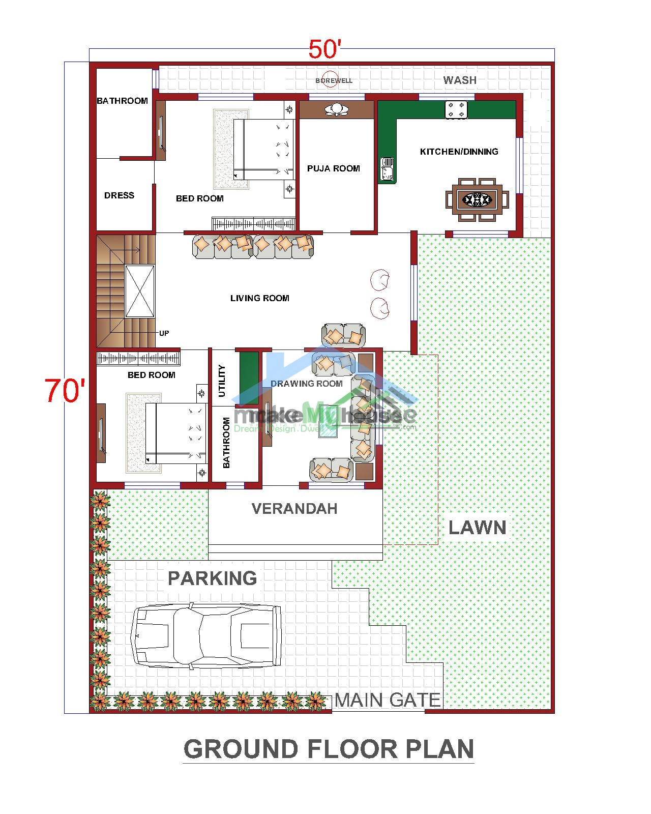 Buy 50x70 House Plan 50 By 70 Elevation Design Plot Area Naksha