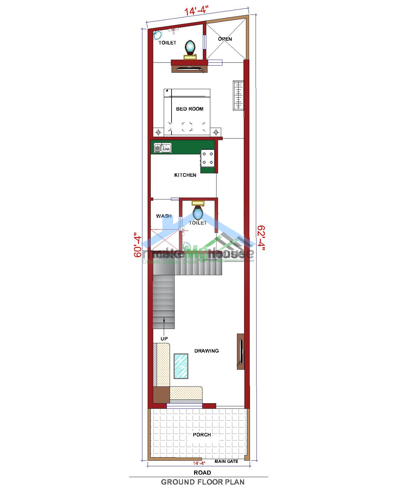 Buy 14x60 House Plan 14 By 60 Elevation Design Plot Area Naksha