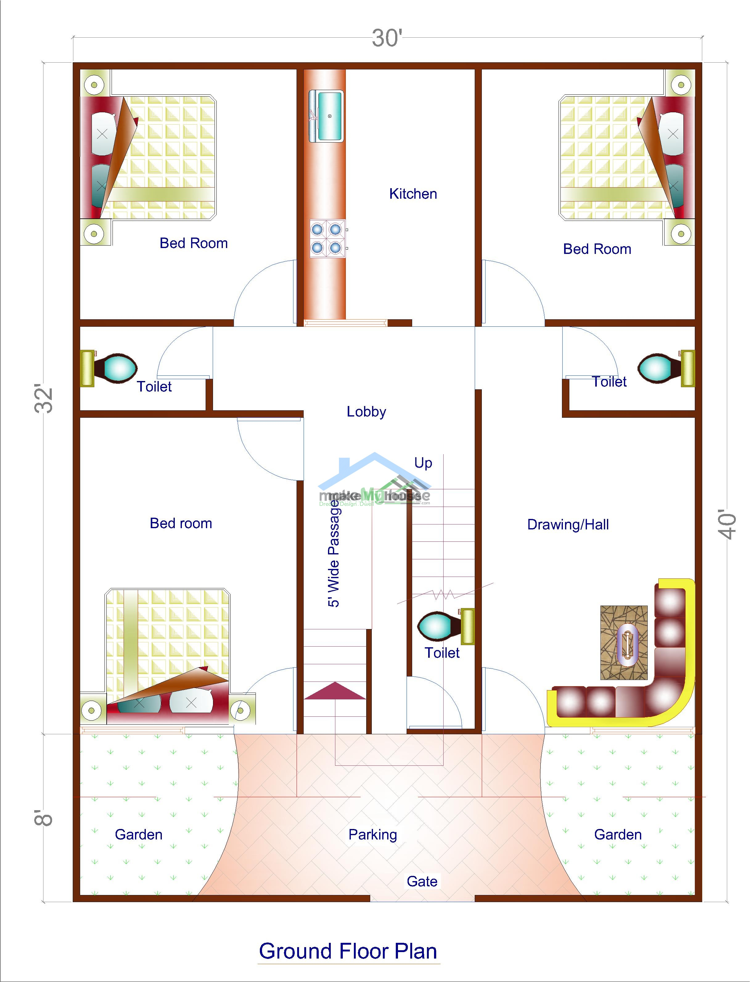 Buy 30x40 House Plan 30 By 40 Elevation Design Plot Area Naksha