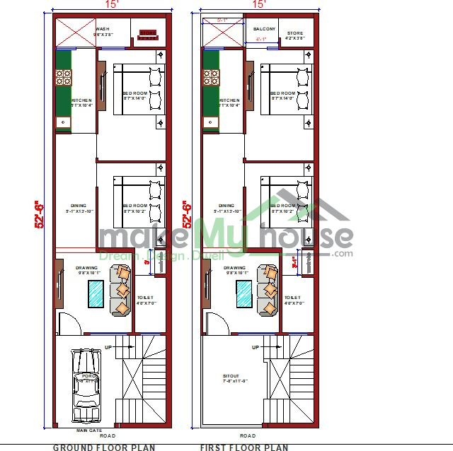 Buy 15x52 House Plan 15 By 52 Elevation Design Plot Area Naksha