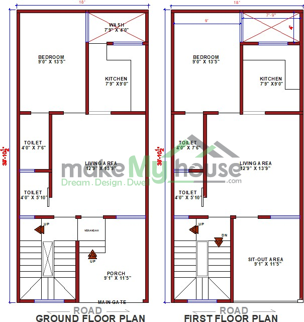 Buy 40x18 House Plan | 40 by 18 Elevation Design | Plot Area Naksha