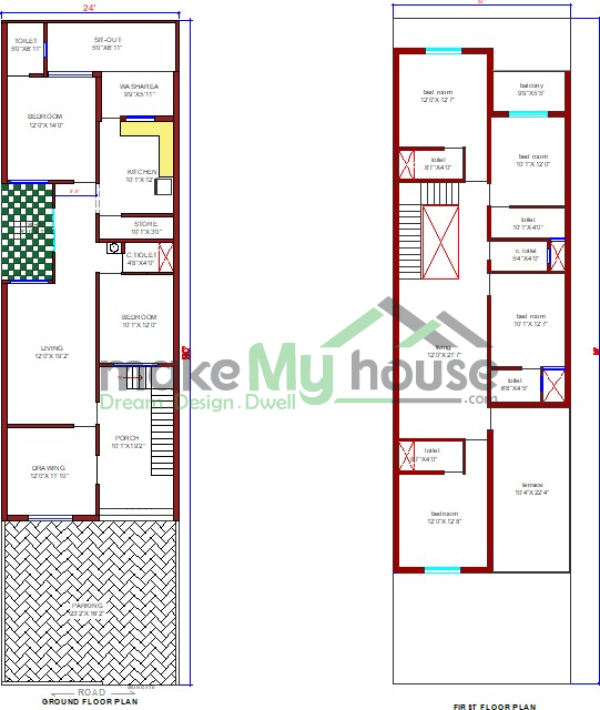 Buy 24x90 House Plan 24 By 90 Elevation Design Plot Area Naksha