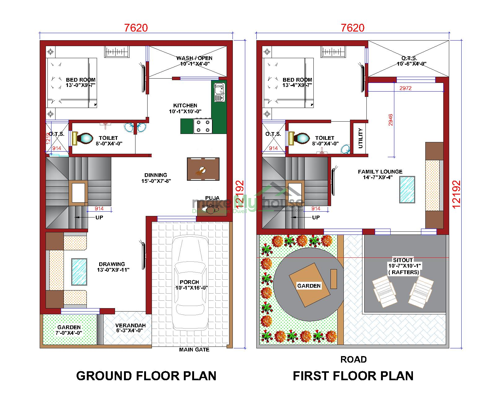 Buy 25x40 House Plan 25 By 40 Elevation Design Plot Area Naksha