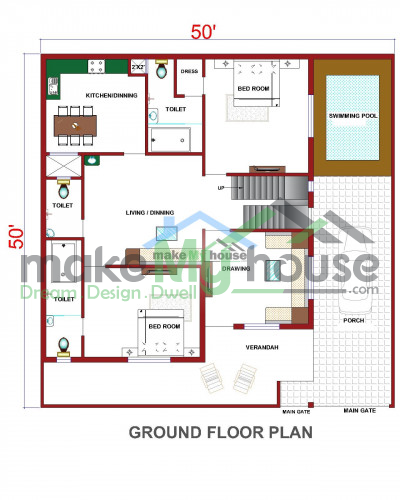 Buy 50x60 House Plan | 50 by 60 Elevation Design | Plot Area Naksha