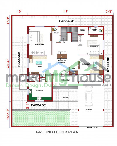 Buy 40x50 House Plan | 40 by 50 Elevation Design | Plot Area Naksha