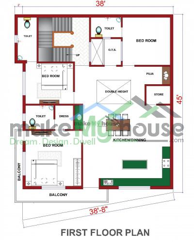 Buy 40x60 House Plan | 40 by 60 Elevation Design | Plot Area Naksha