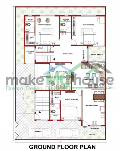 Buy 48x70 House Plan | 48 by 70 Elevation Design | Plot Area Naksha