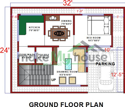 Buy 32x24 House Plan 32 By 24 Front Elevation Design 768sqrft Home Naksha