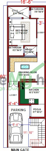 Buy 16x60 House Plan 16 By 60 Elevation Design 960sqrft Home Naksha