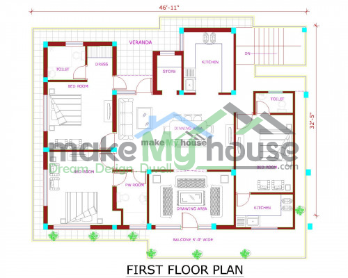 Buy 48x50 House Plan | 48 by 50 Elevation Design | Plot Area Naksha
