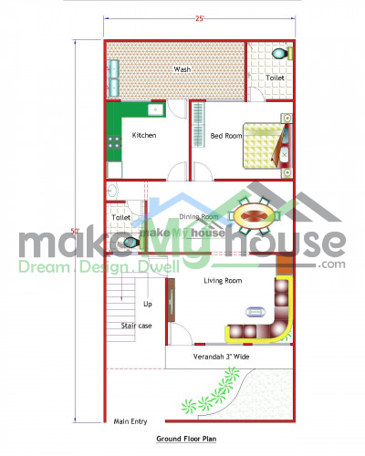 Buy 25x50 House Plan | 25 by 50 Elevation Design | Plot Area Naksha