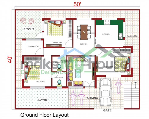 Buy 50x40 House Plan | 50 by 40 Elevation Design | Plot Area Naksha