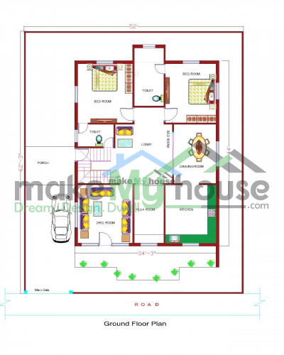 Buy 50x60 House Plan | 50 by 60 Elevation Design | Plot Area Naksha