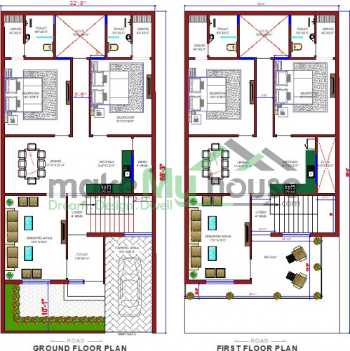 Buy 32x68 House Plan 32 By 68 Front Elevation Design 2176sqrft Home Naksha