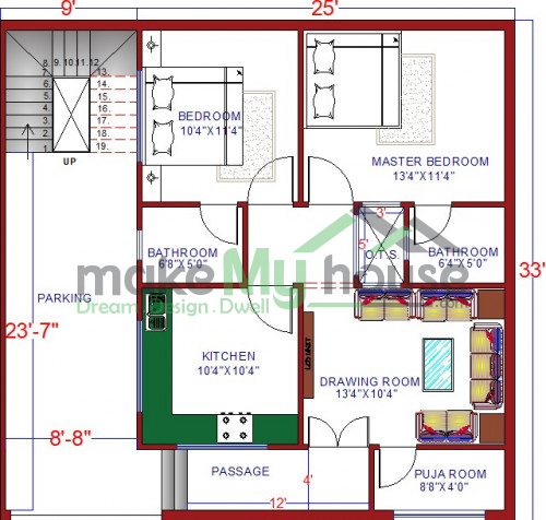 24x65 House Plan 24 By 65 Front