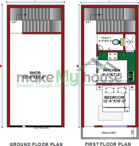 Buy 14x30 House Plan 14 By 30 Front Elevation Design 4sqrft Home Naksha