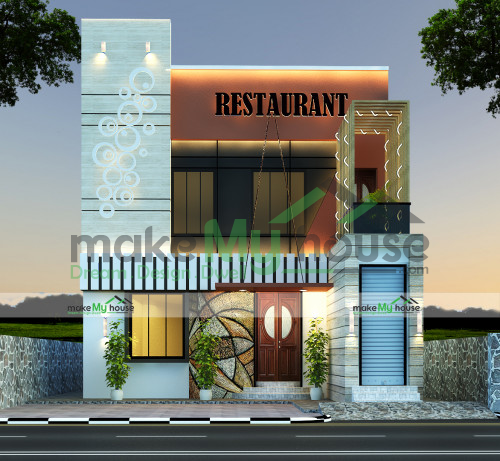 2 story Restaurant exterior Elevation Design 