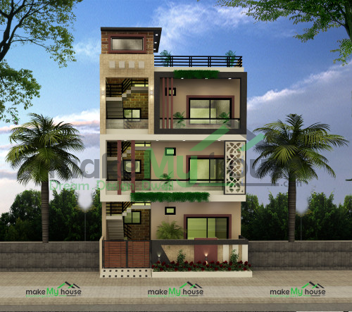 Triplex 3D Front Elevation