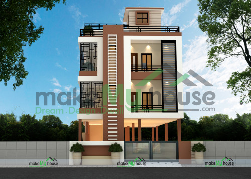 G+3 3D Front Elevation