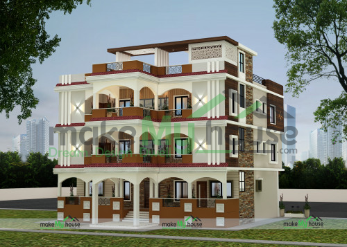 Triplex 3D Back Side Elevation