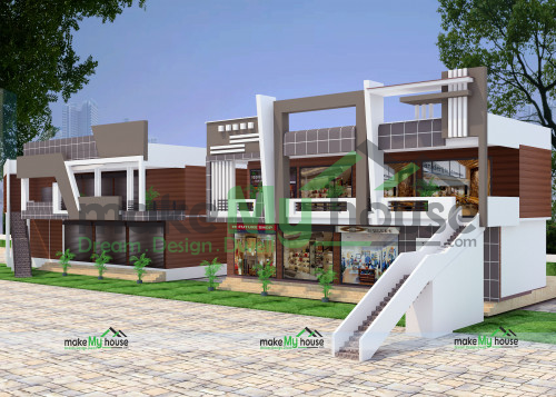 Shopping Complex  Front View 3d Elevation