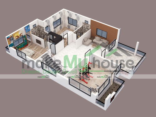 Duplex 3d Cutsection Plan 