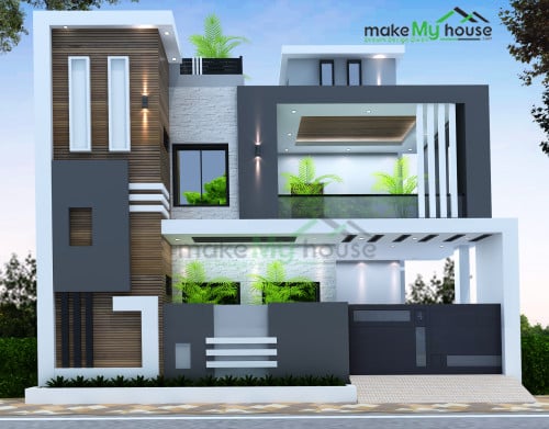 Front-View-Of-House | Architecture Design | Naksha Images | 3D Floor Plan  Images | Make My House Completed Project
