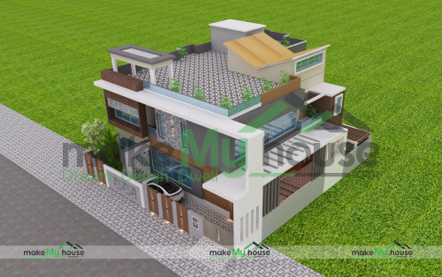 Duplex 3D Bird Eye View Front Elevation