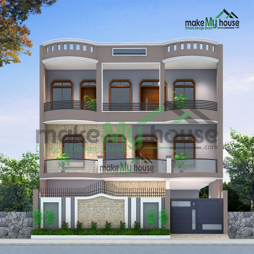 Triplex 3D Front Elevation