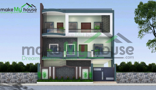 Triplex 3D Front Elevation