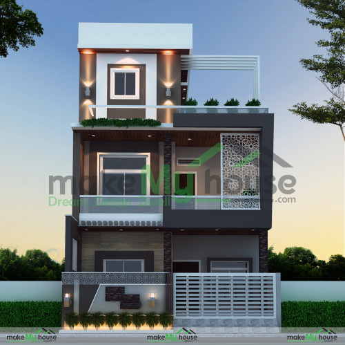 Triplex 3D Front Elevation