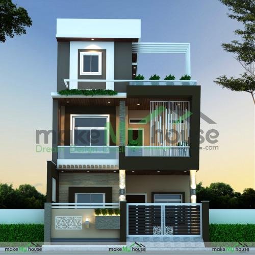 Triplex 3D Front Elevation