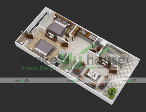 Simplex 3D Cut Section Floor Plan