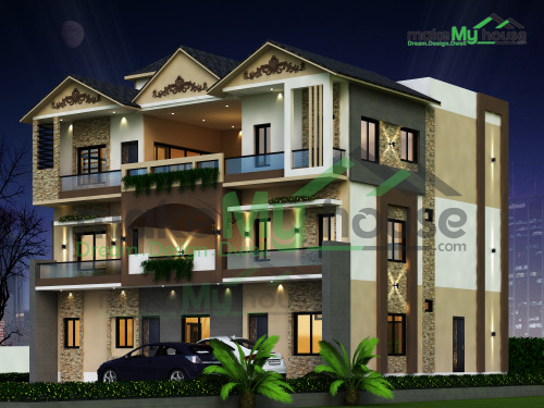 Triplex 3D Corner Elevation