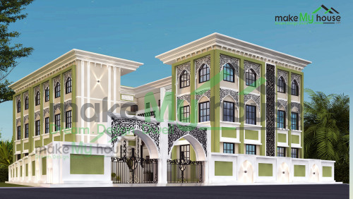 Triplex Madrasa 3D Corner Elevation