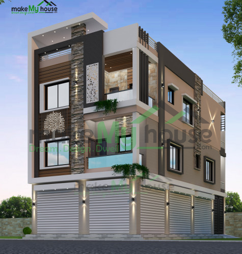 Triplex 3D Corner Elevation