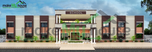 Duplex School 3D Front Elevation